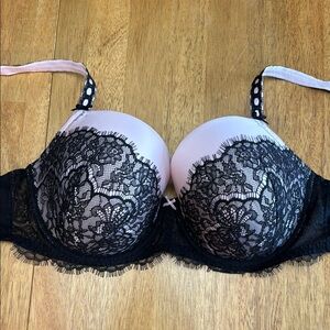 Elegant Black and Pink Lace Bra by Victoria’s Secret